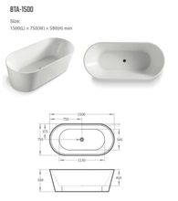 Load image into Gallery viewer, BNK Oval Freestanding Acrylic Bath Matte White
