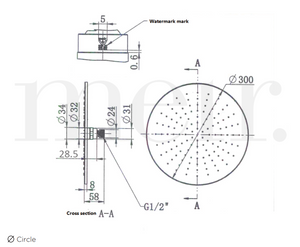 Meir Round Shower Rose 300mm - Champagne