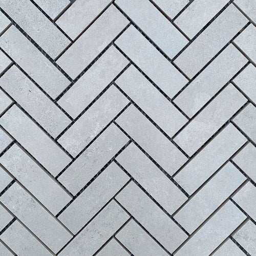 Plenty Silver Concrete Herringbone Mosaic Tile - Yeomans Bagno Ceramiche