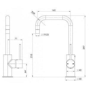 Phoenix Vivid Slimline Sink Mixer 160mm Squareline - Matte Black