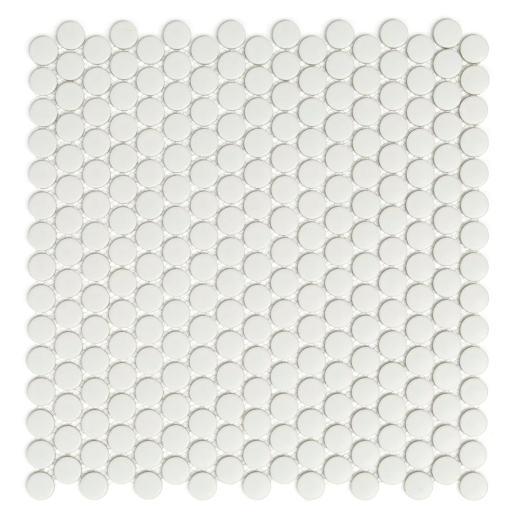 Penny Round White Matt Mosaic Tile
