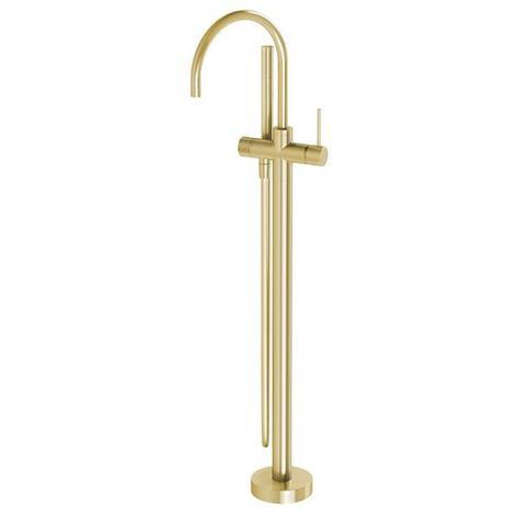 Vivid Slimline Floor Mounted Bath Mixer with Hand Shower - Brushed Gold - Yeomans Bagno Ceramiche