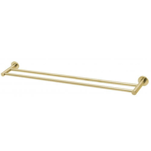 Phoenix Radii Double Towel Rail 800mm Round Plate - Brushed Gold - Yeomans Bagno Ceramiche