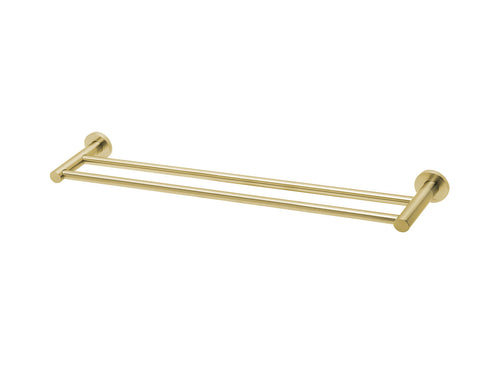 Phoenix Radii Double Towel Rail 600mm Round Plate - Brushed Gold - Yeomans Bagno Ceramiche