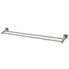 Phoenix Radii Double Towel Rail 800mm Square Plate - Brushed Nickel - Yeomans Bagno Ceramiche