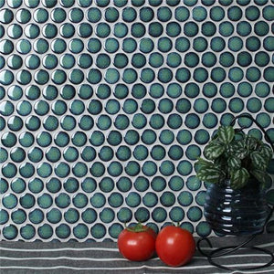 Soho Large Penny Round Mosaic Tile Green Emerald - Yeomans Bagno Ceramiche